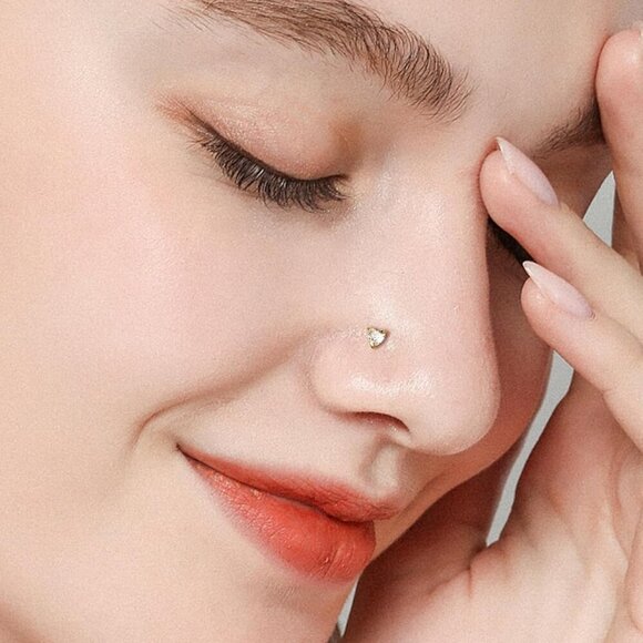 14k Solid Gold Heart and Star Nose Stud 20g Hypoallergenic Jewelry - Picture 2 of 6